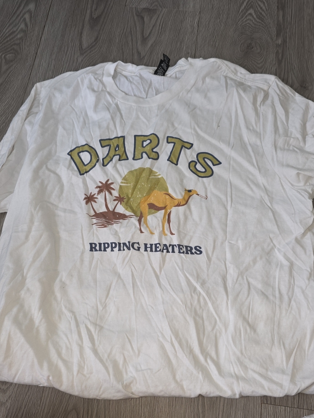 97 - District White Graphic Tee with Camel Desert Design